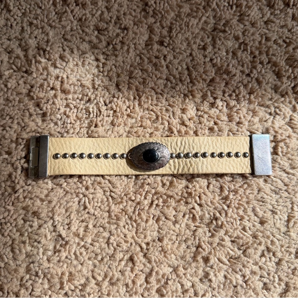 Streets Ahead Leather Cuff Bracelet Studded Western Boho Cream Wide Wristband
